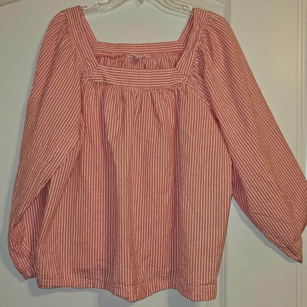 Terra & Sky Coral Striped Square Neck Top